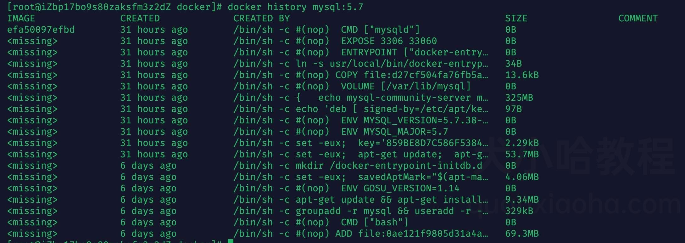 Docker history 各层信息 Docker history 各层信息