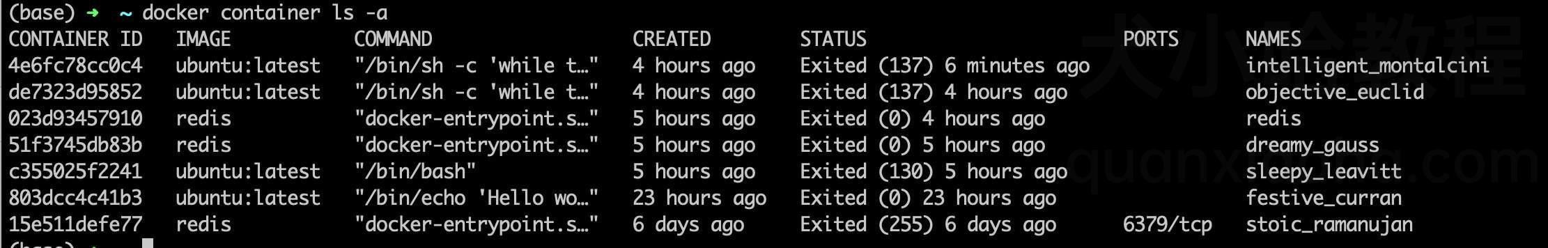 查看 docker 已经停止运行的容器 查看 docker 已经停止运行的容器